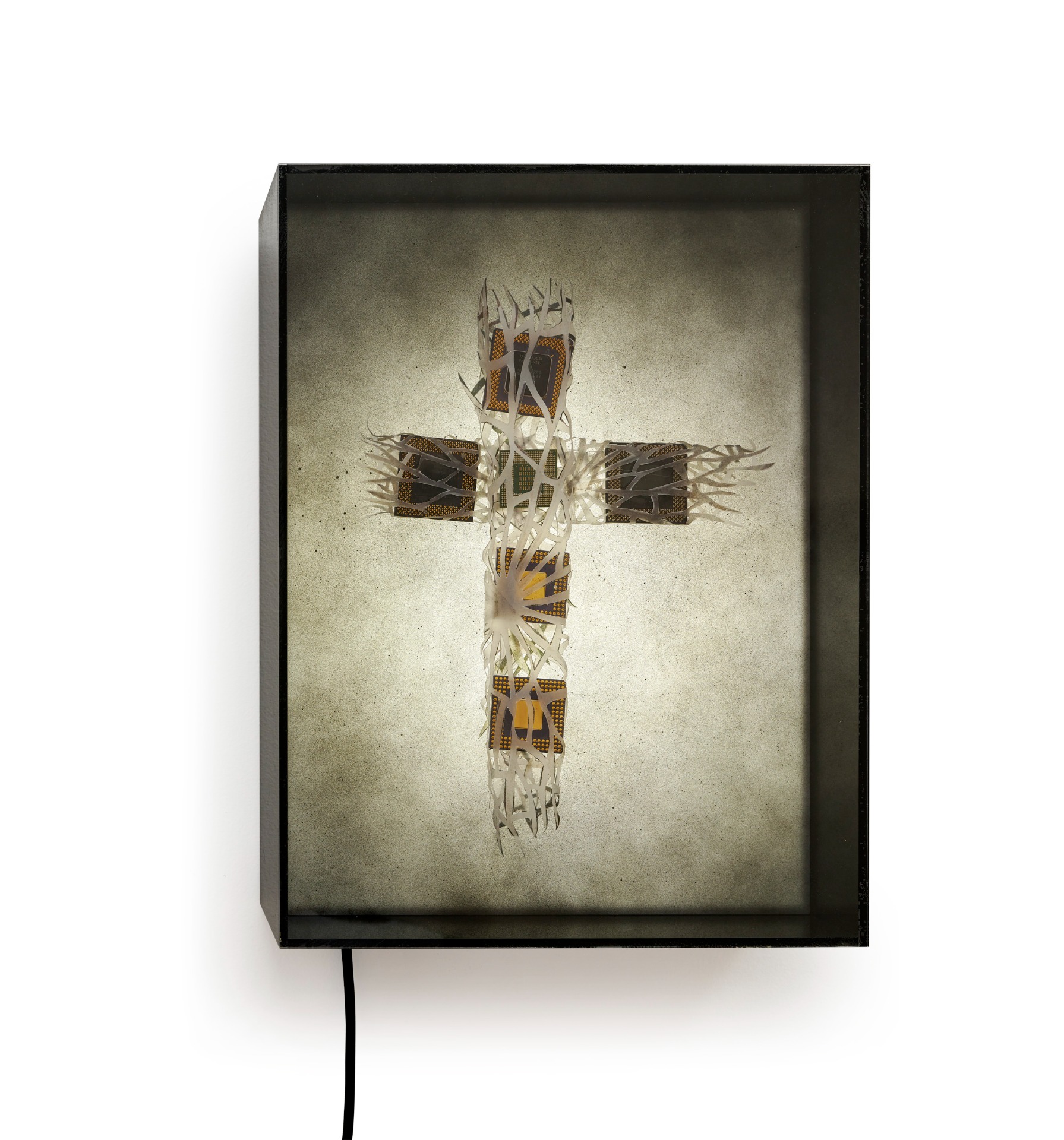 Crossconstruction - mixed media (plexiglass, rice paper, light) 45x34x12 cm 2020